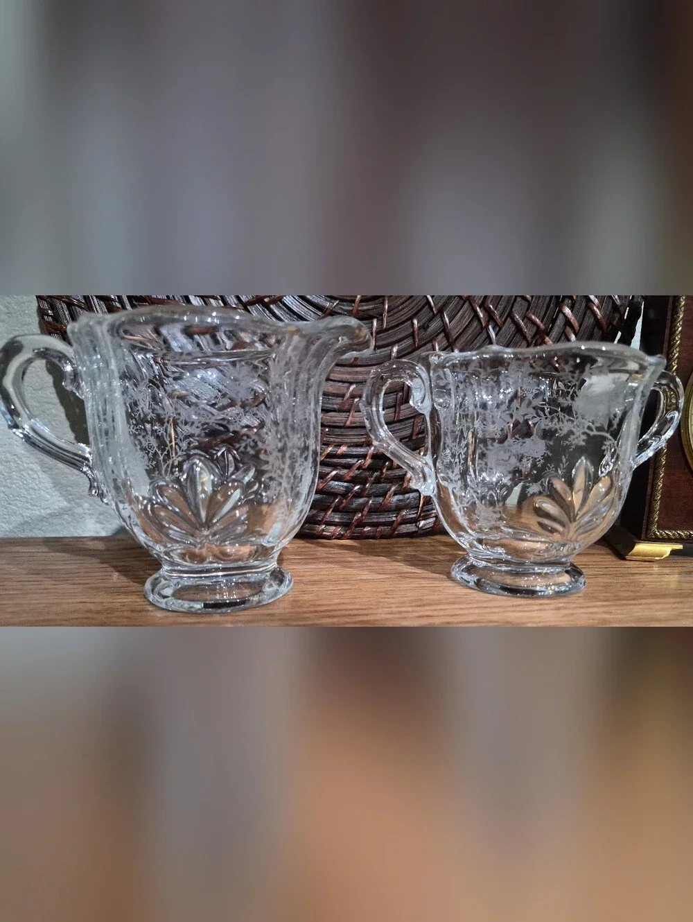 Vintage Fostoria Glass Company Crystal Creamer & Open Sugar Bowl Set